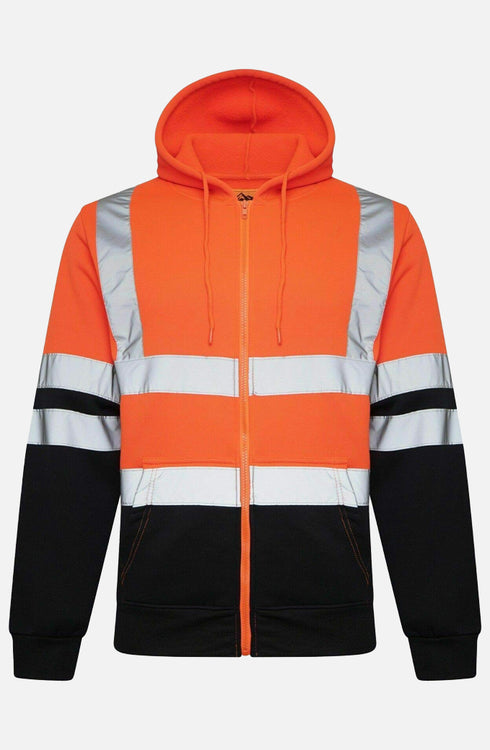 Men Hi Viz Reflective Tape Zipper Hoodie